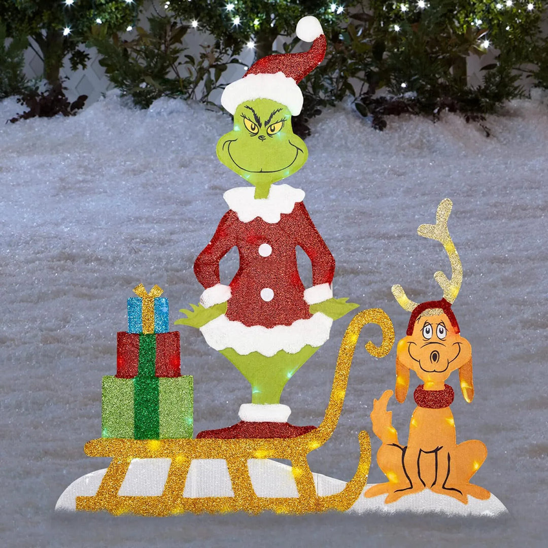 Seasonal LED Grinch garden decoration, adding vibrant charm to your Christmas.