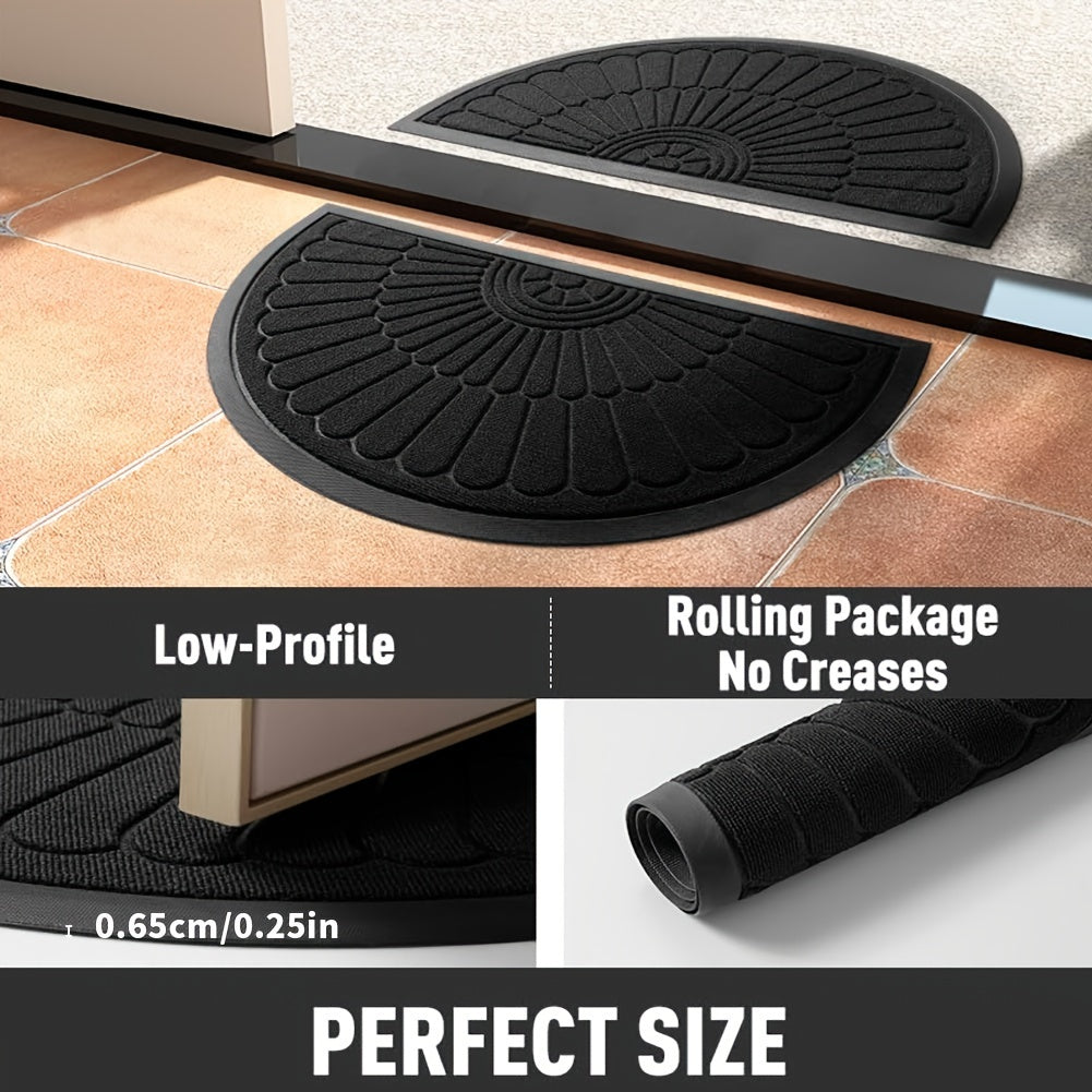 Stylish half-round rubber outdoor mat, an eco-friendly dirt trap for your home entryway.