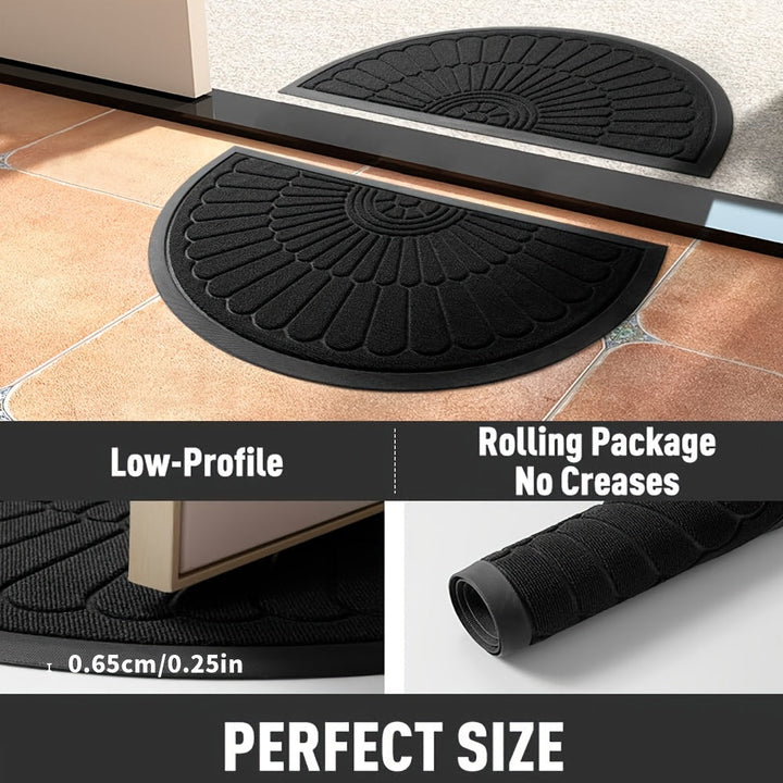 Stylish half-round rubber outdoor mat, an eco-friendly dirt trap for your home entryway.