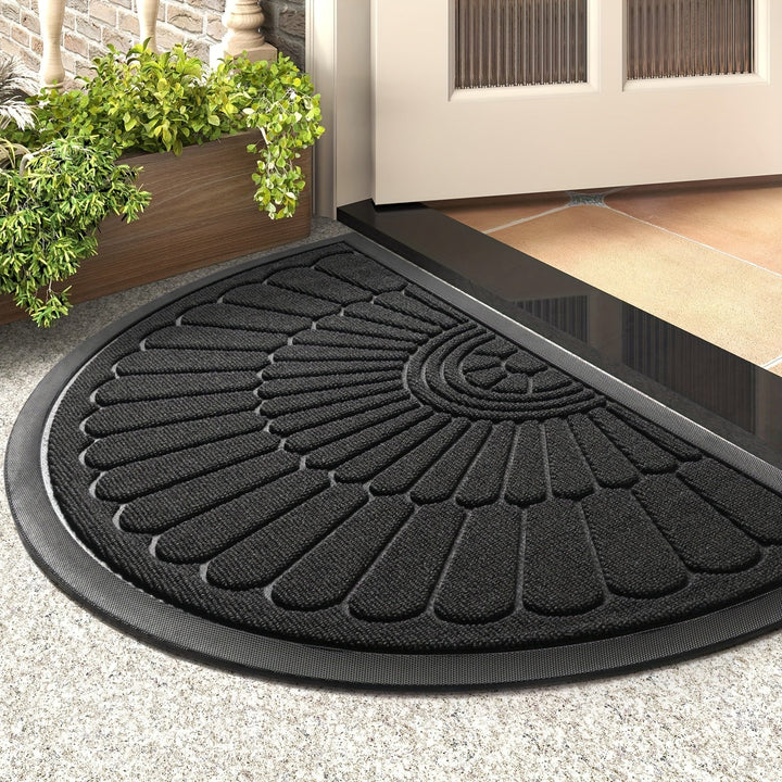 Eco-friendly half-round rubber mat for outdoor & indoor use, effective mud scraper.