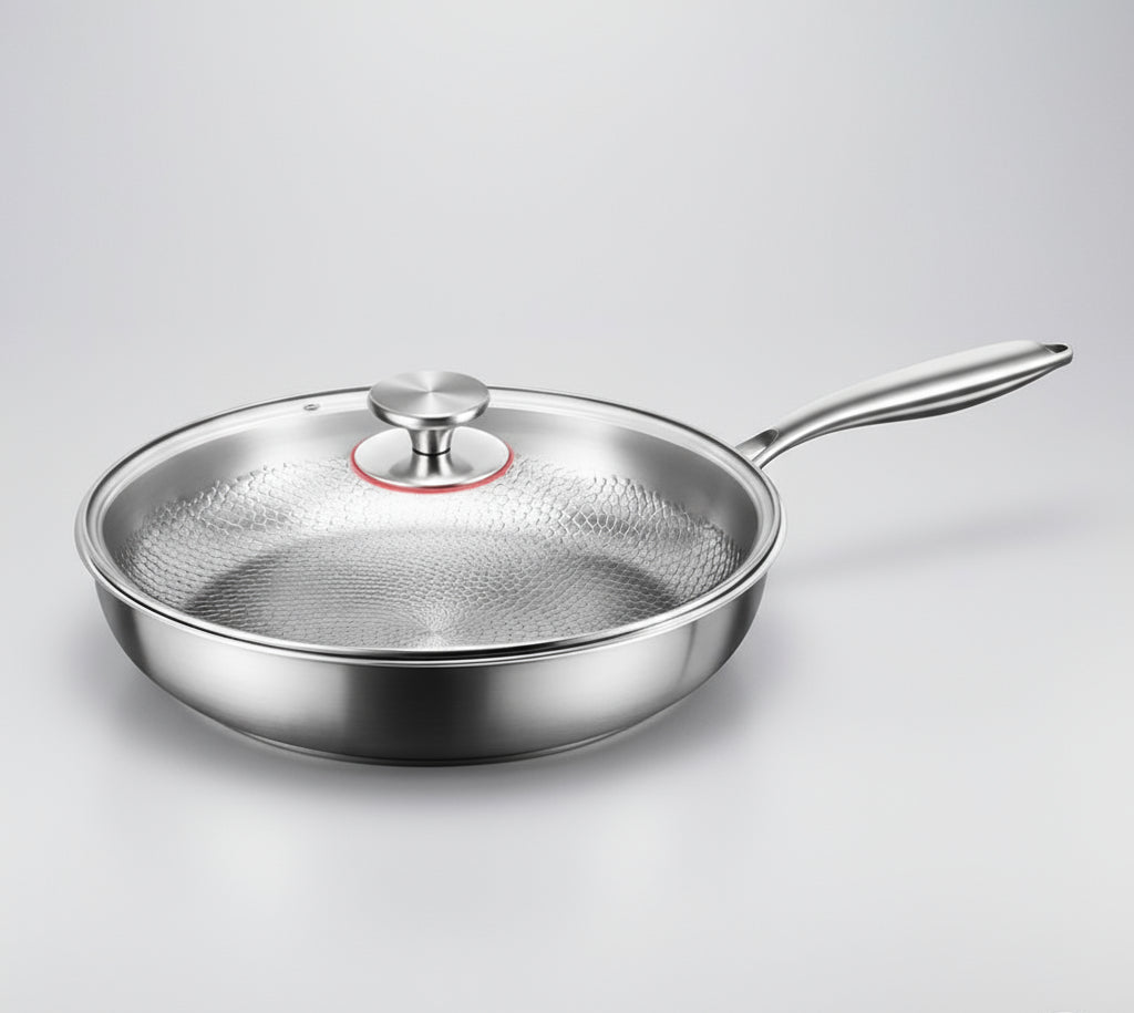 High-quality hammered titanium frying pan, built for lasting performance on induction cooktops.