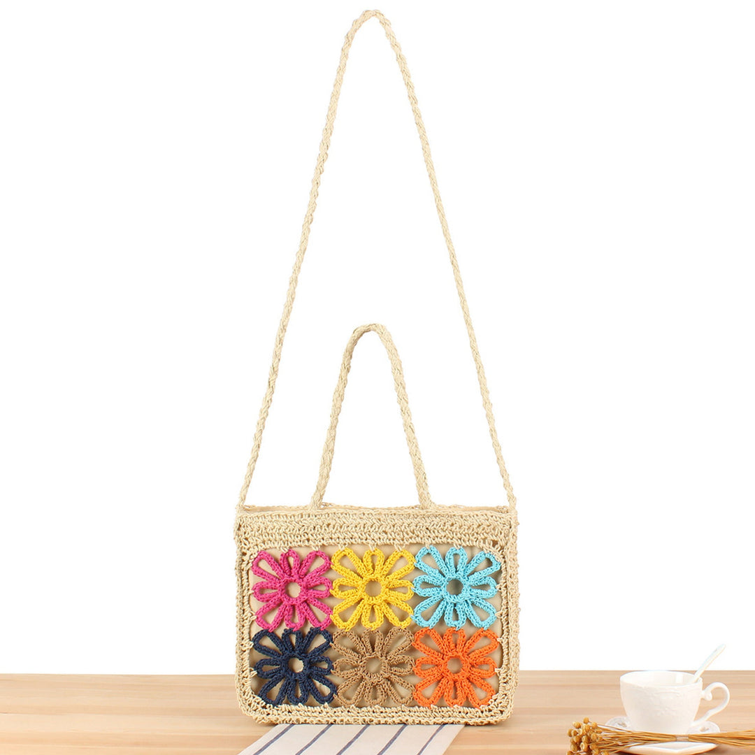 Handcrafted beige floral tote bag for women, perfect as a stylish summer shoulder bag or beach accessory.