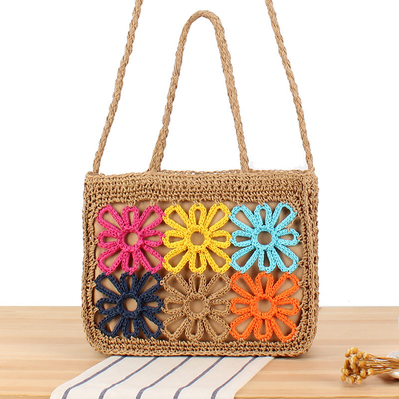 Beautiful handcrafted floral tote bag, ideal as a women's summer beach bag or chic shoulder accessory.