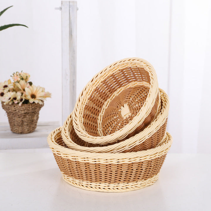 Stackable woven storage baskets in beige, ideal for versatile home organization. Keep your space tidy and chic.
