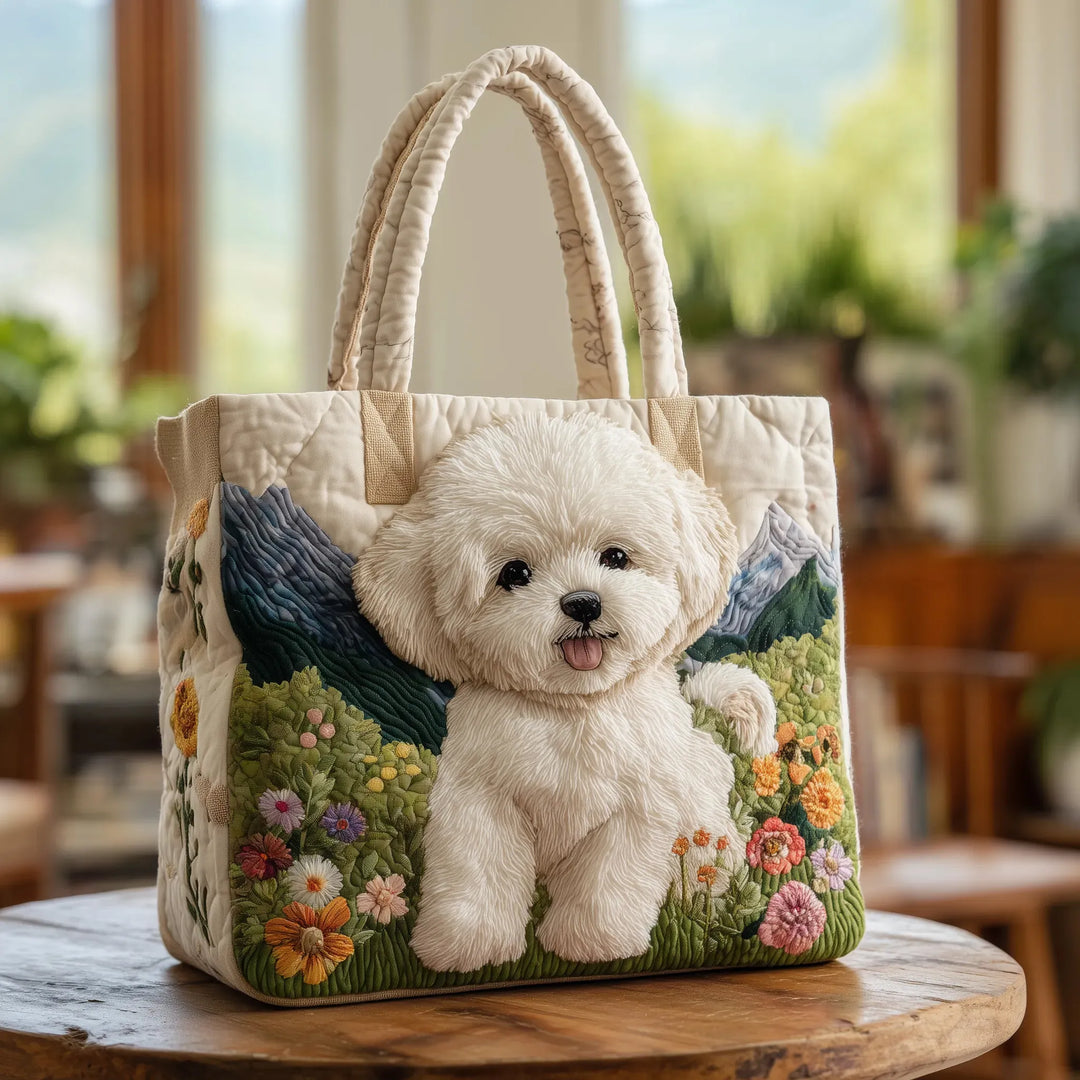 Handcrafted Matelassé dog carrier tote bag for small dogs. Stylish & comfortable pet travel bag, washable.