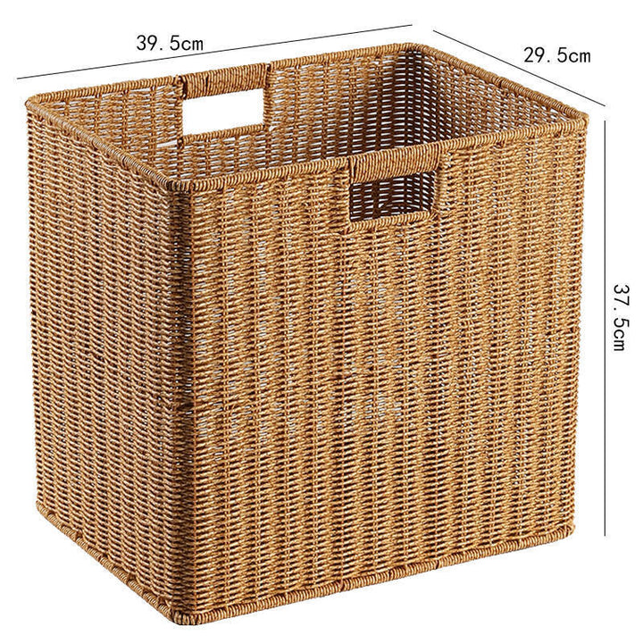 Rustic rectangular wicker bin, perfect for farmhouse or bohemian decor.