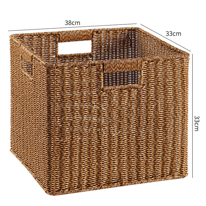 Natural fiber rectangular storage bin, a chic home decor accessory.