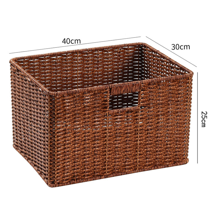 Stylish rectangular wicker bin, elevates any living area.