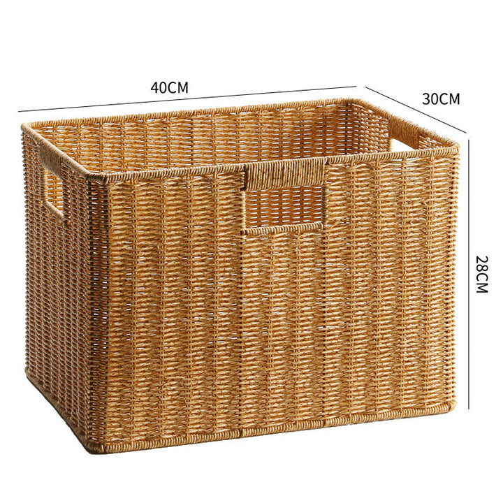 Artisan-made rectangular wicker bin for elegant home organization.