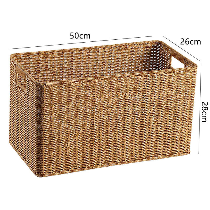 Practical handcrafted wicker basket, keeps clutter out of sight.