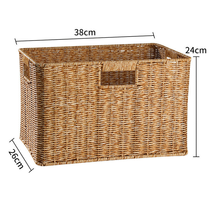 Earthy natural wicker storage bin, blends seamlessly with decor.