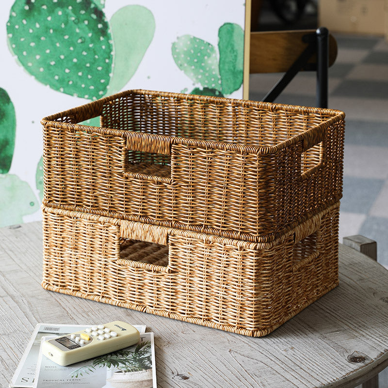 Natural woven wicker basket, ideal for decorative storage.