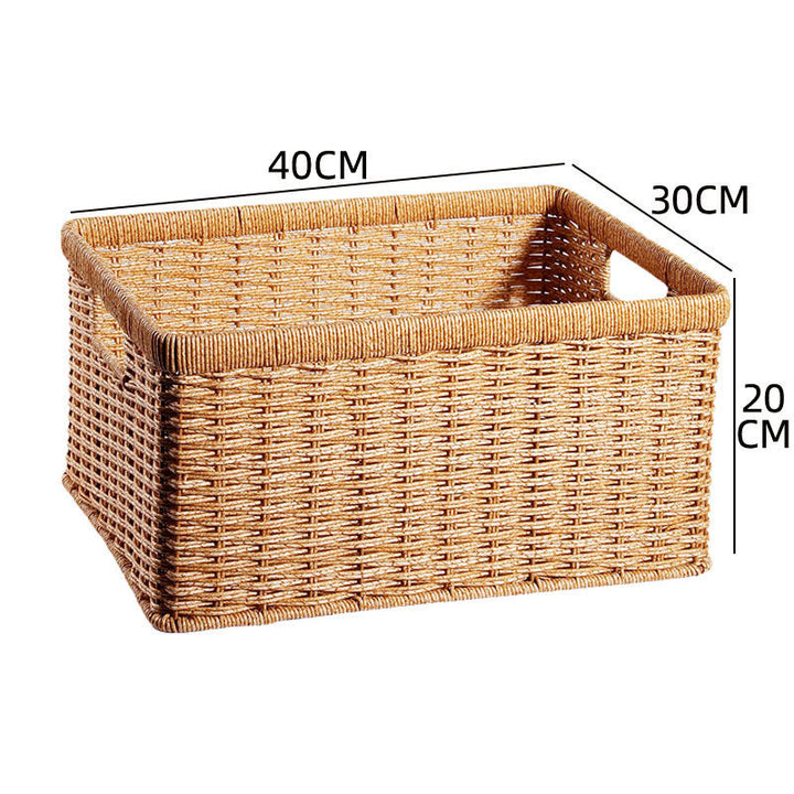 Decorative rectangular wicker organizer, perfect for display and use.