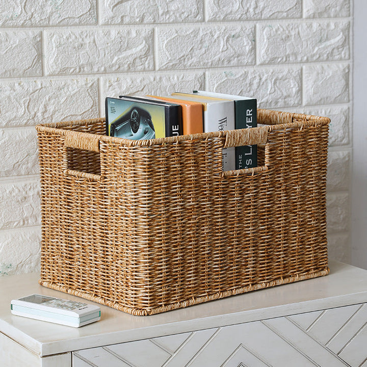 Versatile rectangular wicker bin, perfect for decluttering any room.