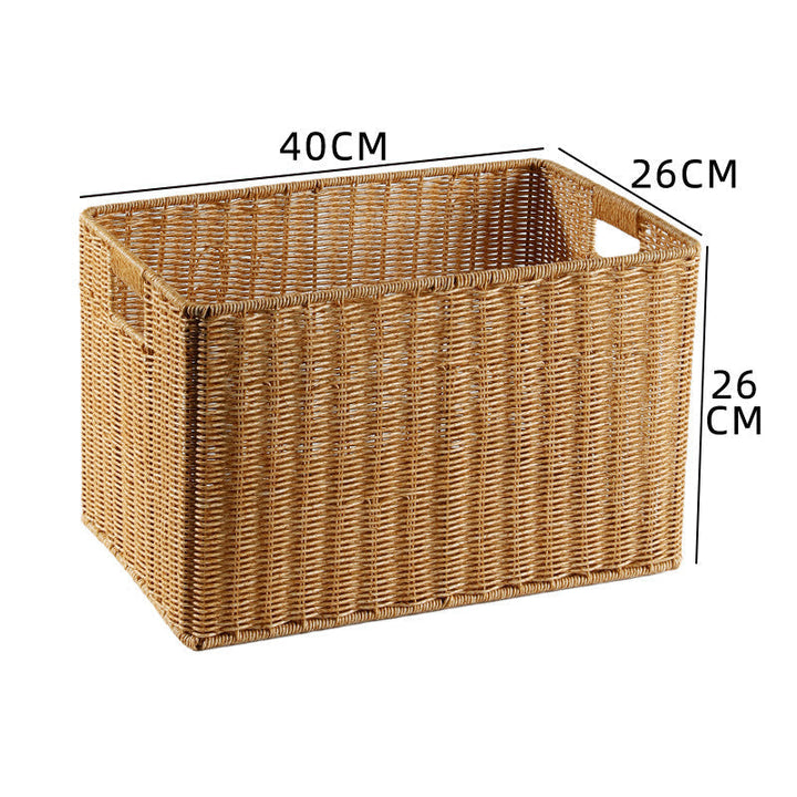 Light-brown natural wicker basket, perfect for storing craft supplies.