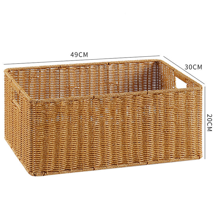Rectangular handwoven storage bin, excellent for books or DVDs.