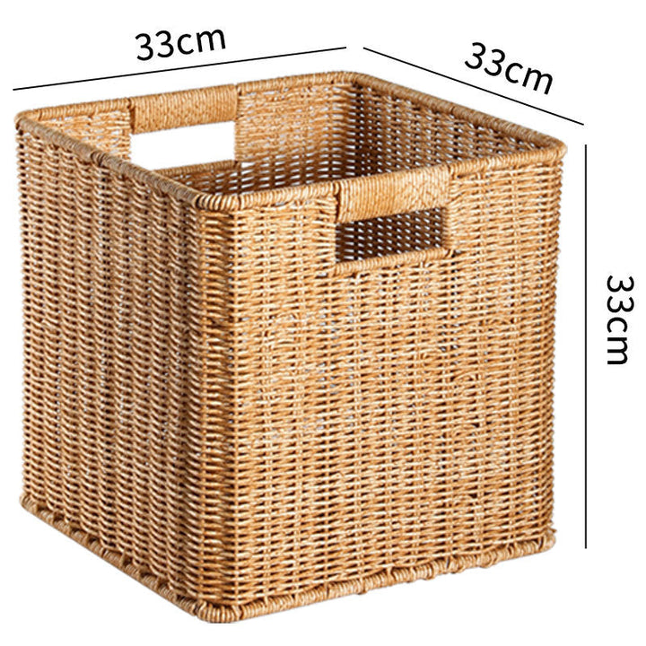 Sturdy rectangular wicker bin, keeps your space neat and tidy.