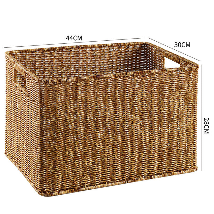 Organic rectangular wicker bin, an aesthetic and functional piece.