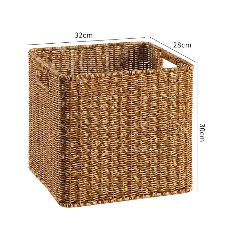 Natural fiber storage basket, ideal for linens or clothing.