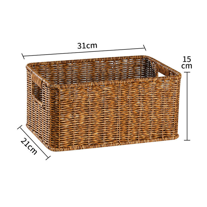 Rectangular woven bin for stylish and practical organization.