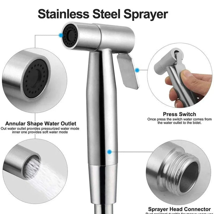 Adjustable pressure handheld bidet sprayer for a customizable, hygienic personal clean. Perfect bathroom accessory.