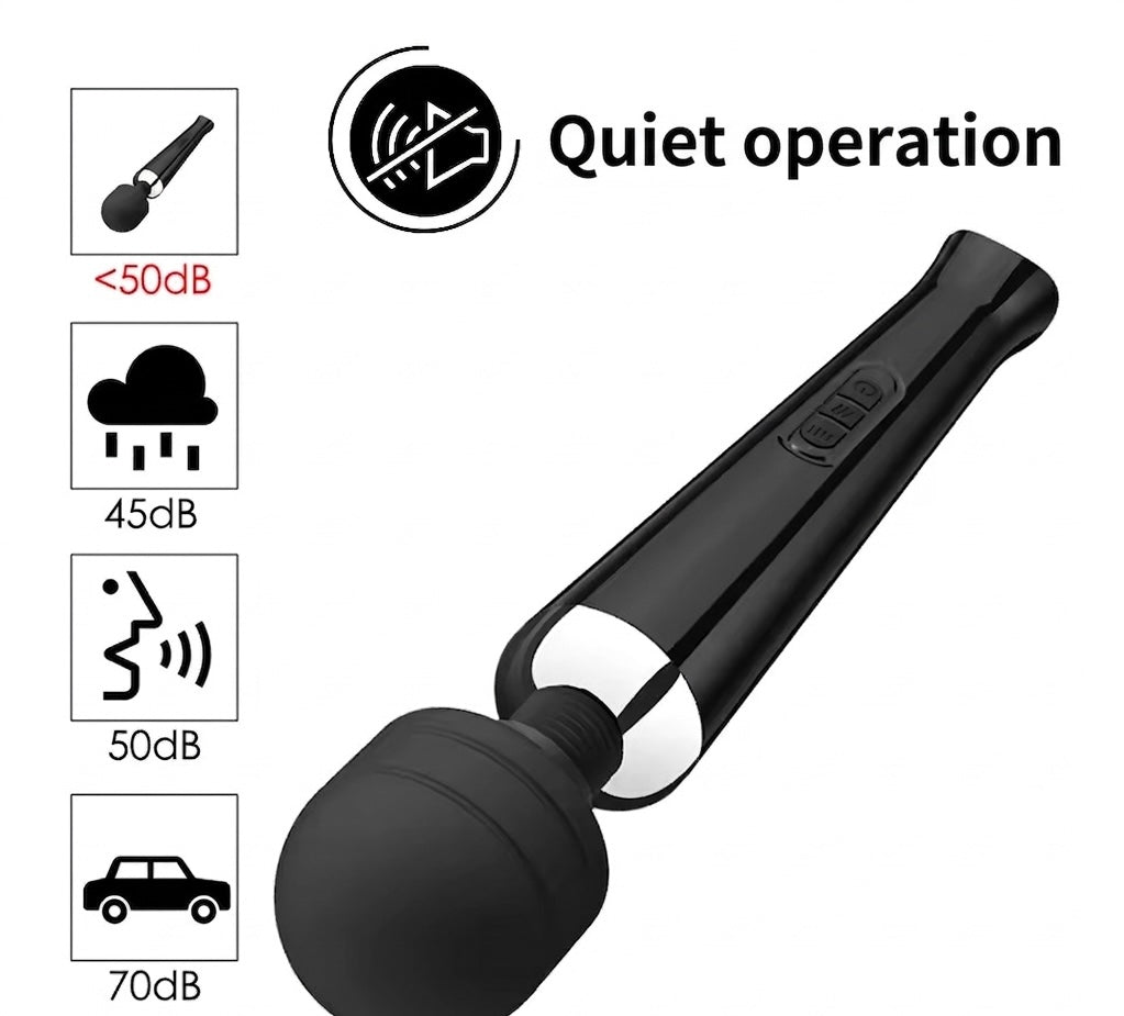 Flexible silicone handheld percussion massager targets deep tissue muscle knots for relief & relaxation. 20 speeds.