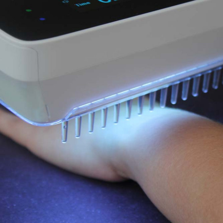 Portable UVB light therapy device, ideal for treating psoriasis, vitiligo, and eczema at home.