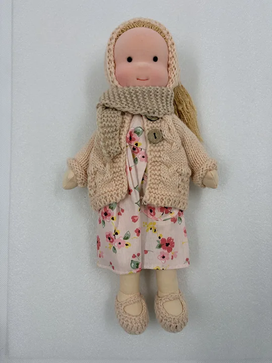 Cute Dear Lana Waldorf doll, handmade with soft natural fabrics, perfect durable heirloom toy for kids.