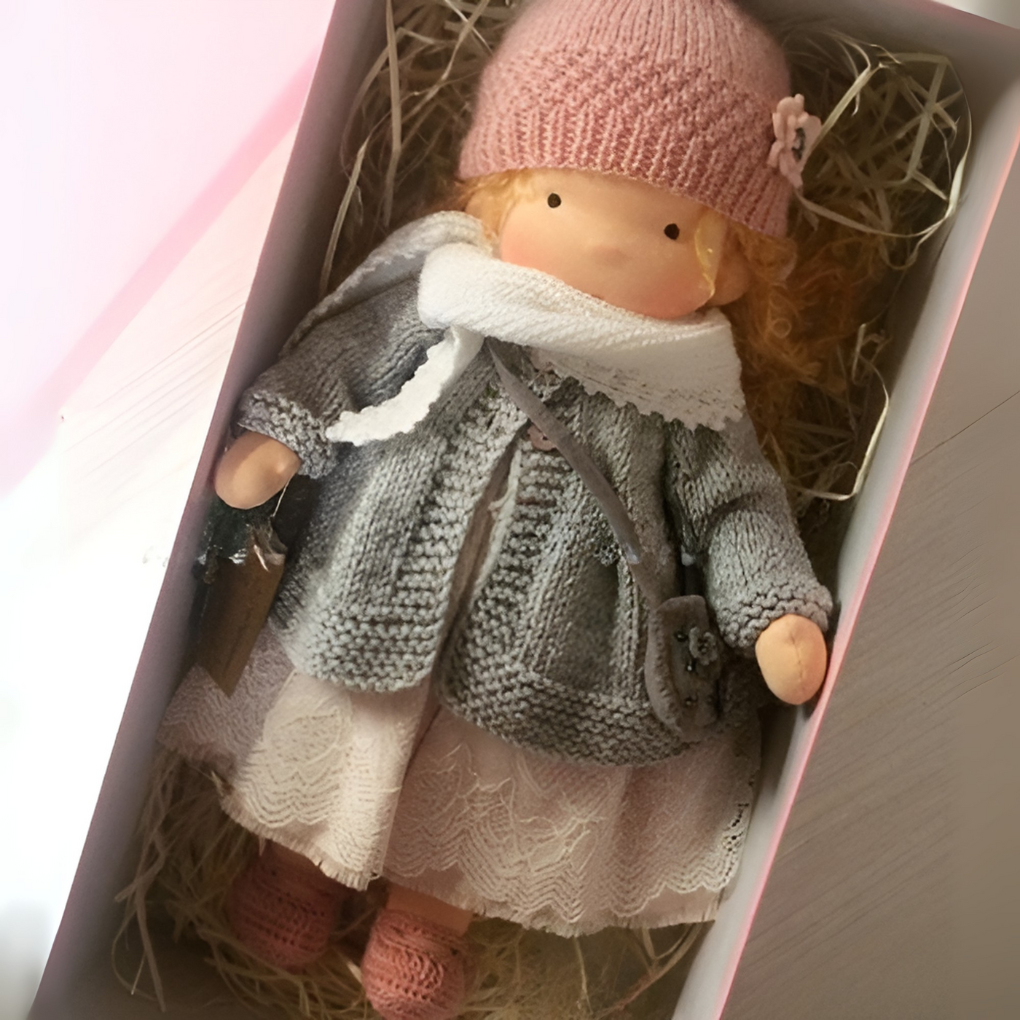 Natural materials Waldorf doll, handmade, cuddly and soft, perfect kids' toy for imaginative play.