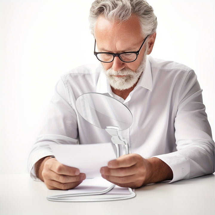 Ergonomic hands-free 5X magnifying glass for crafting, sewing & reading with comfort. Visual aid for elderly.