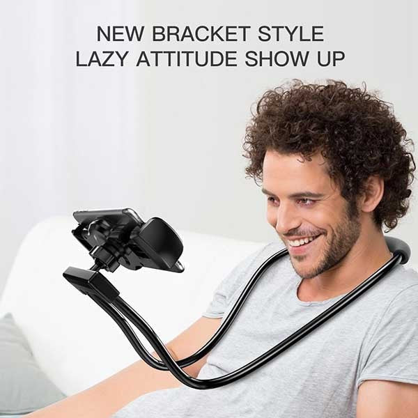 Hands-free flexible neck phone holder for smartphones, perfect for watching videos or video calls.