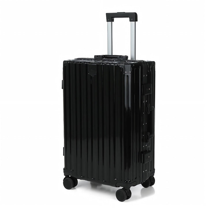 Robust checked spinner luggage, providing secure & stylish travel for extended vacations.