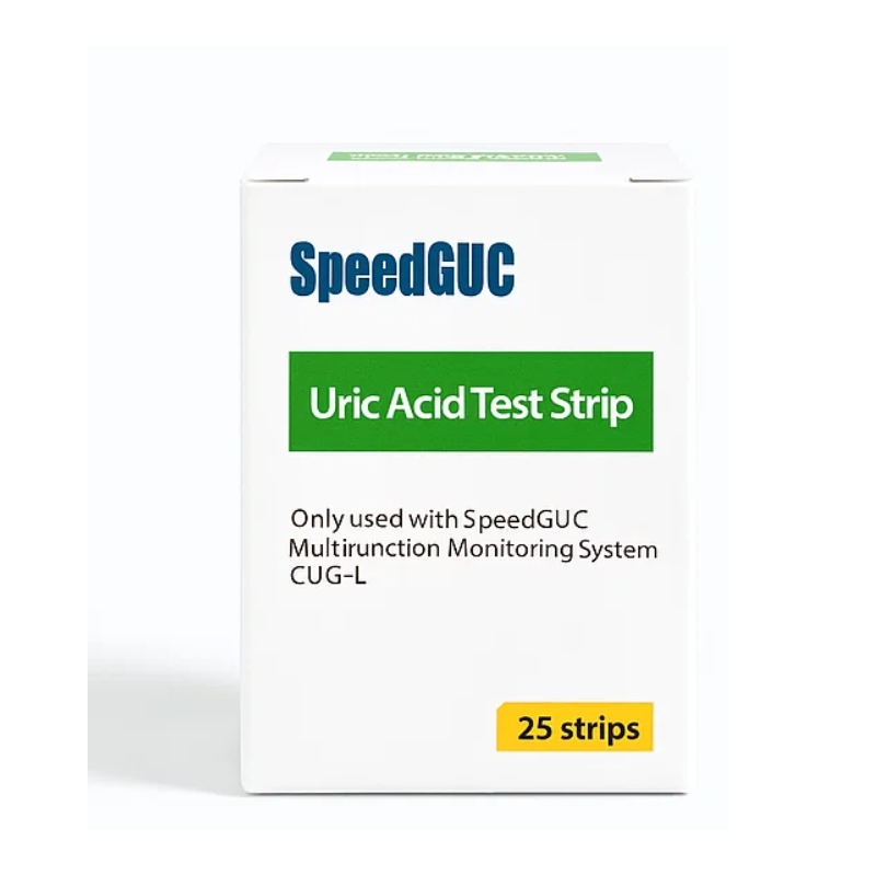 Diagnostic kit with accurate test strips & lancets for home monitoring of blood glucose, cholesterol, and uric acid levels.