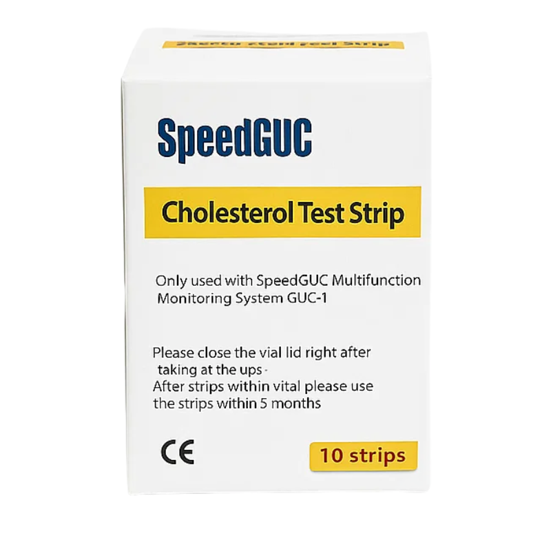 Kit of test strips & lancets for precise blood glucose, cholesterol, uric acid measurement, essential for home health monitoring.