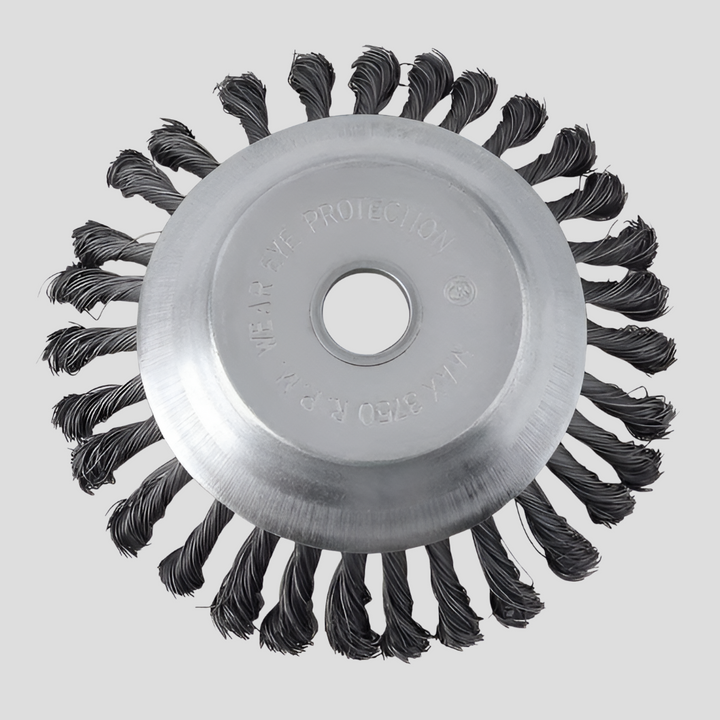 Efficient carbon steel weed removal tool, a versatile brush head for various trimmers, improving lawn care tasks.