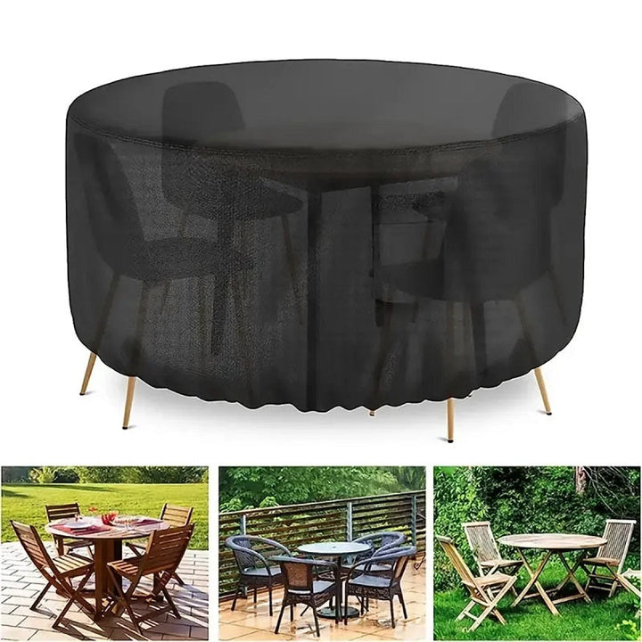 Ultra-durable round patio furniture cover, heavy-duty oxford fabric, waterproof with air vent for outdoor protection.