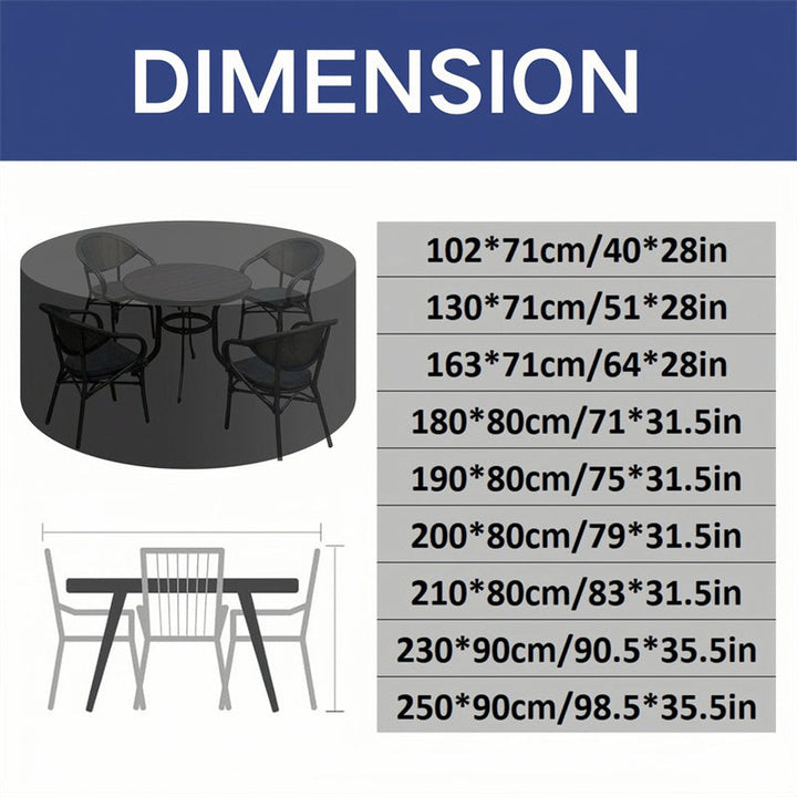 All-weather heavy-duty round patio cover, waterproof oxford cloth with integrated air vent for garden furniture.