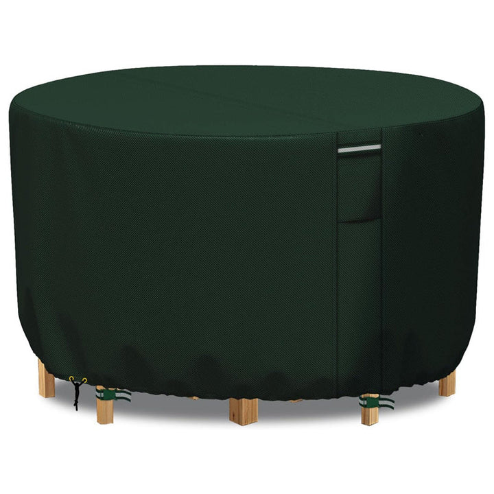 Round garden furniture cover, heavy-duty waterproof oxford cloth, perfect for year-round outdoor protection with air vent.