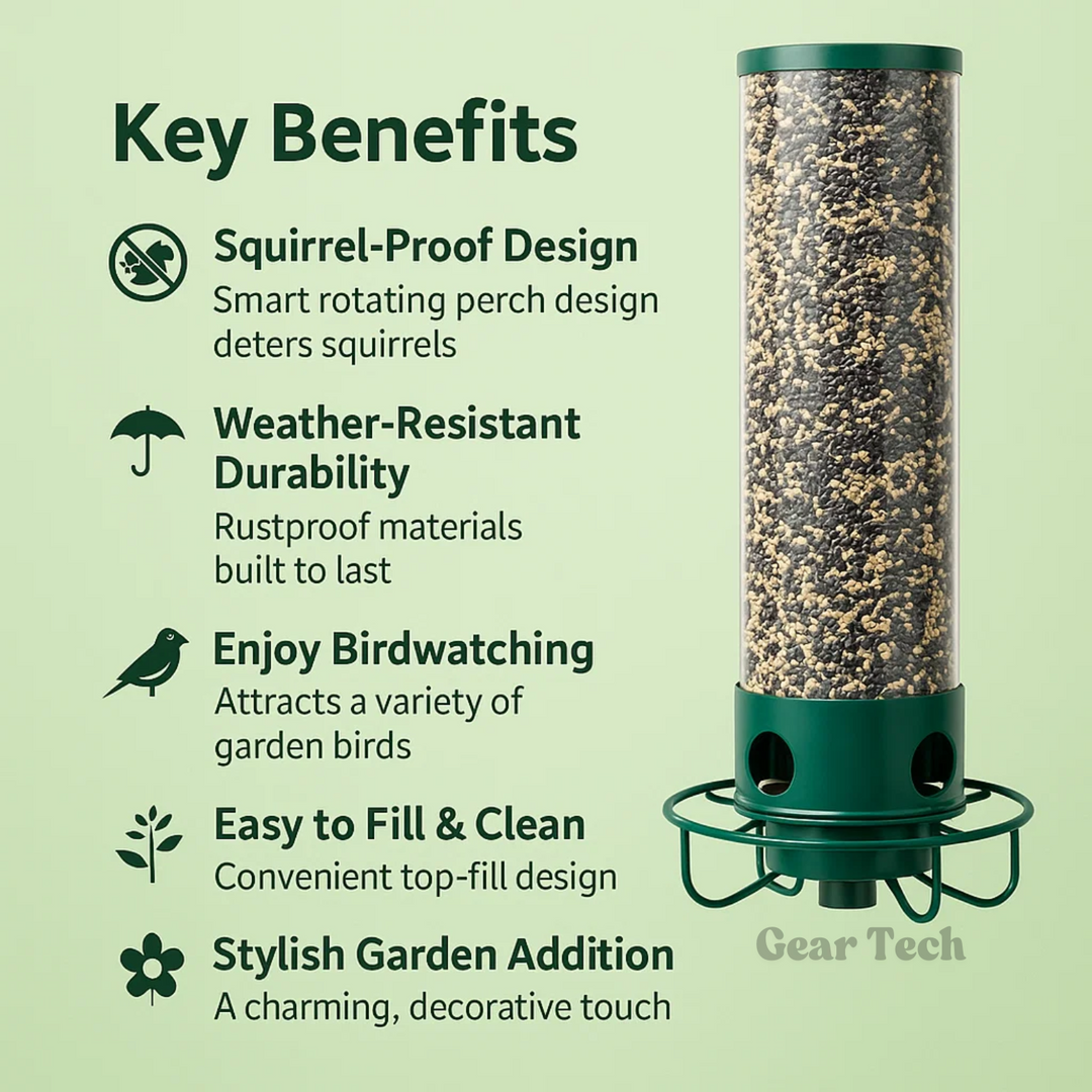 Keep squirrels away with this heavy-duty metal bird feeder, great for any garden.