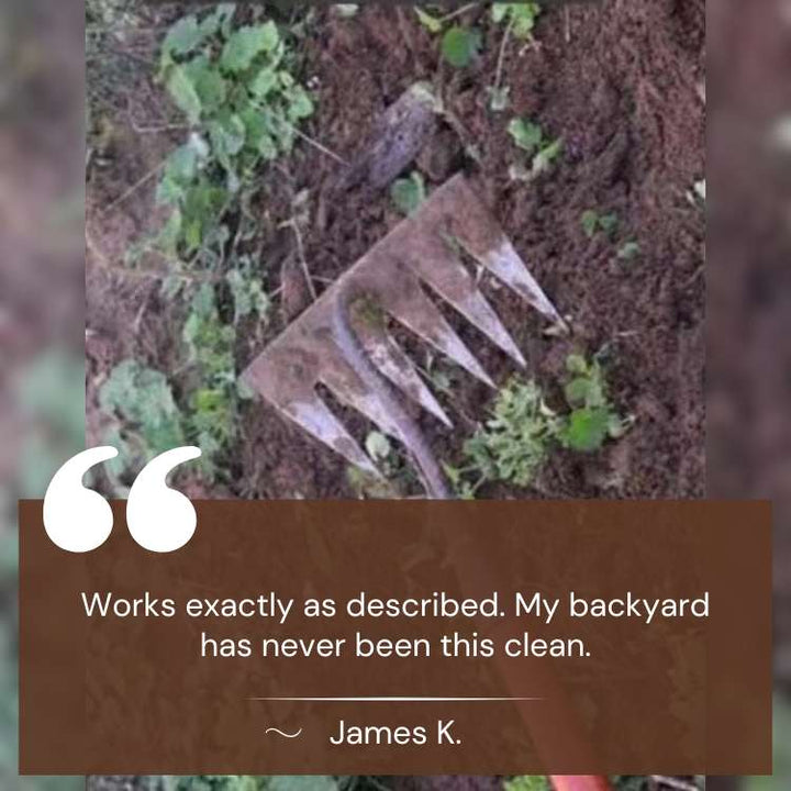 Reliable steel garden rake, built for durability and effortless removal of garden weeds.