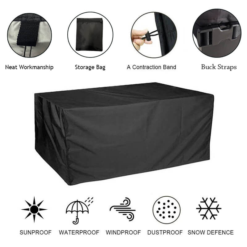 Black heavy-duty outdoor furniture cover. Waterproof & durable for garden and patio furniture protection.
