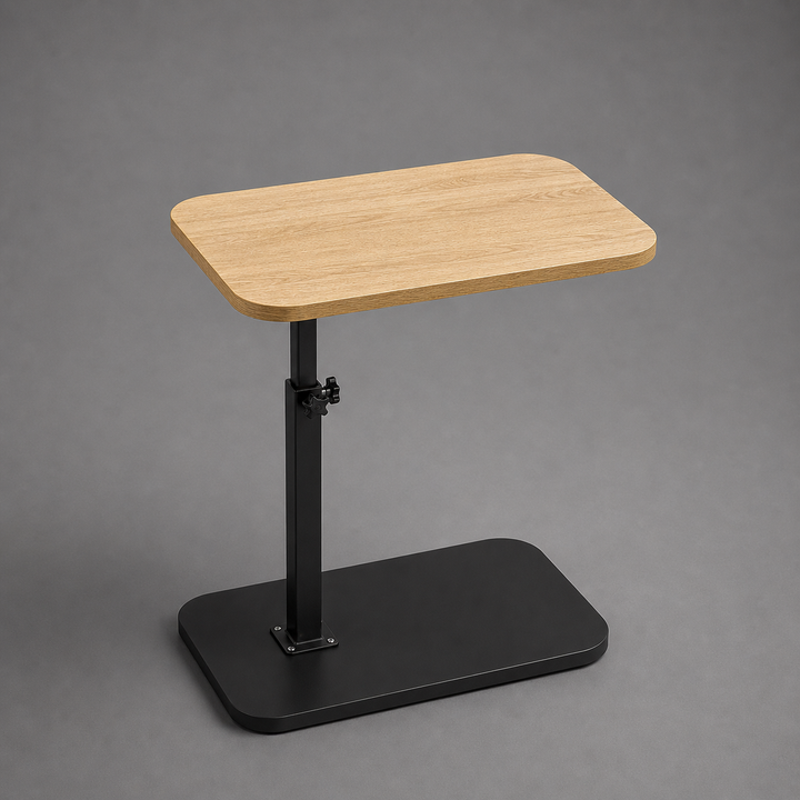 Height adjustable side table for living room. Modern wood and metal end table, versatile for any home decor.