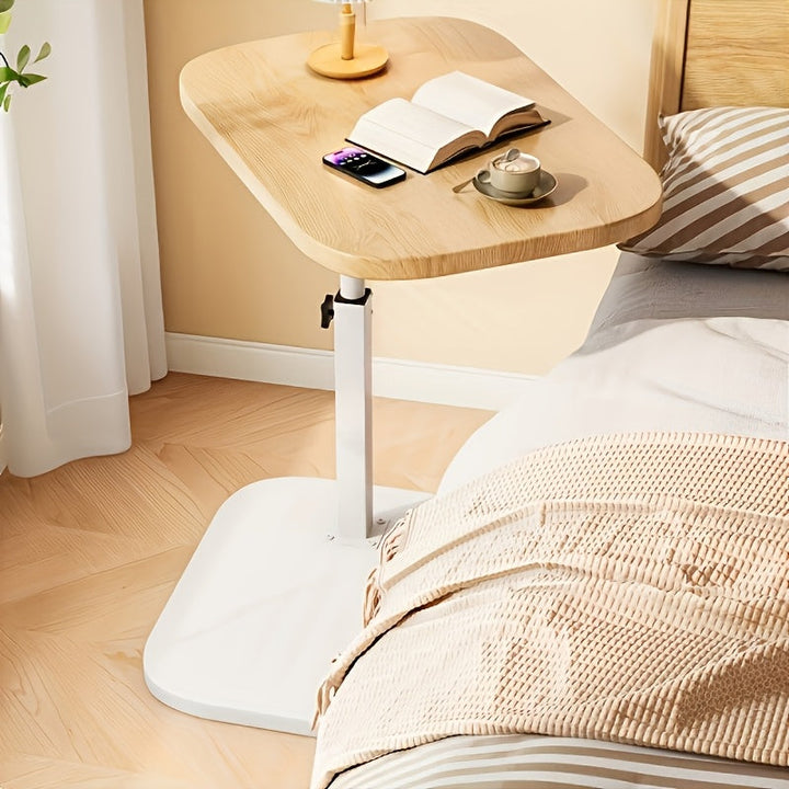 Stylish height adjustable small side table with wood top & metal base. Perfect end table for living room or bedroom.
