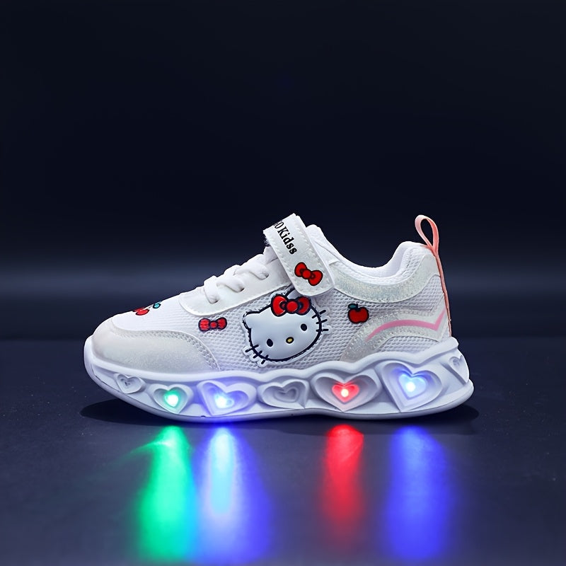 Cushioned Hello Kitty light-up shoes for children. Ideal for active play.