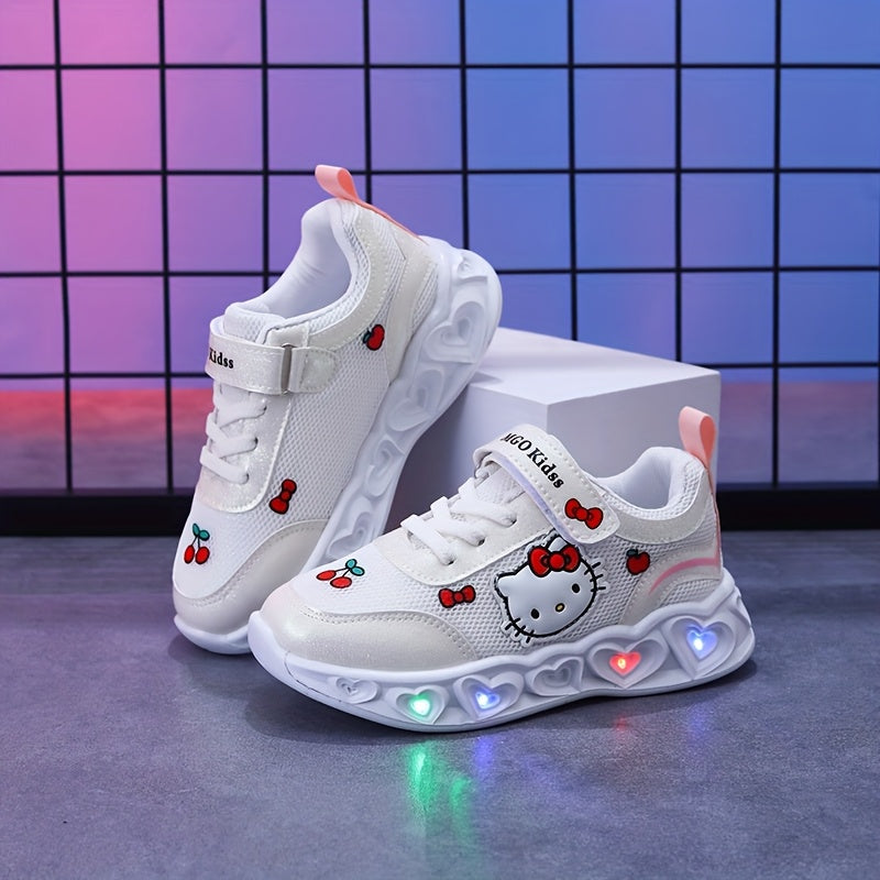 Toddler girls' Hello Kitty light-up shoes. Comfortable, cute, and active.