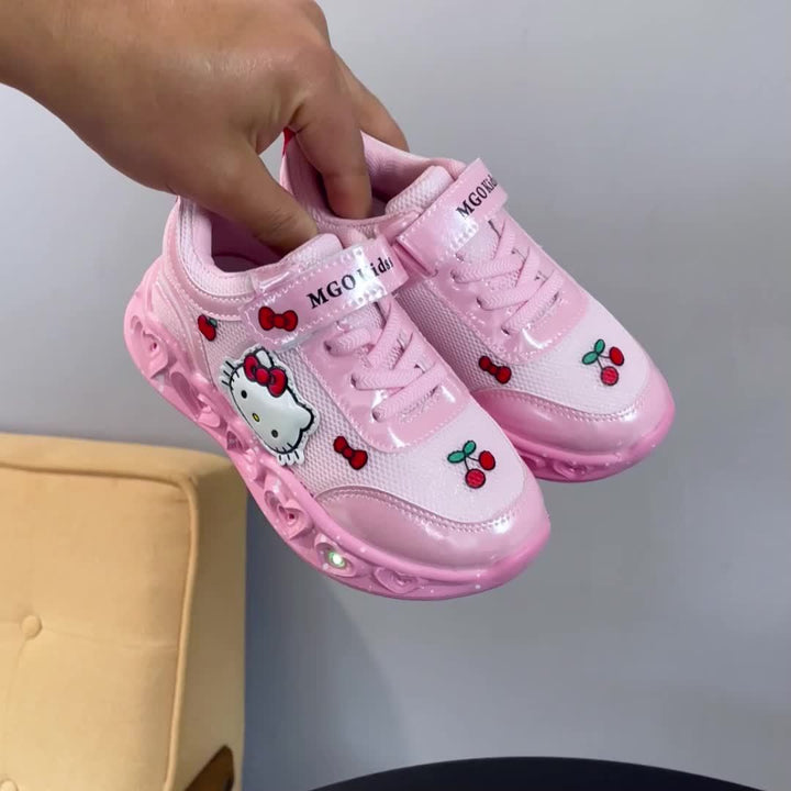 Hello Kitty light-up shoes for kids, featuring breathable comfort & vibrant design.