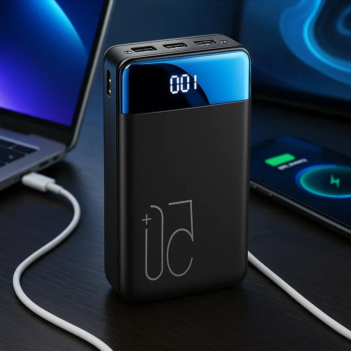 High capacity portable power bank for fast charging phones & laptops on the go. Essential tech gadget.