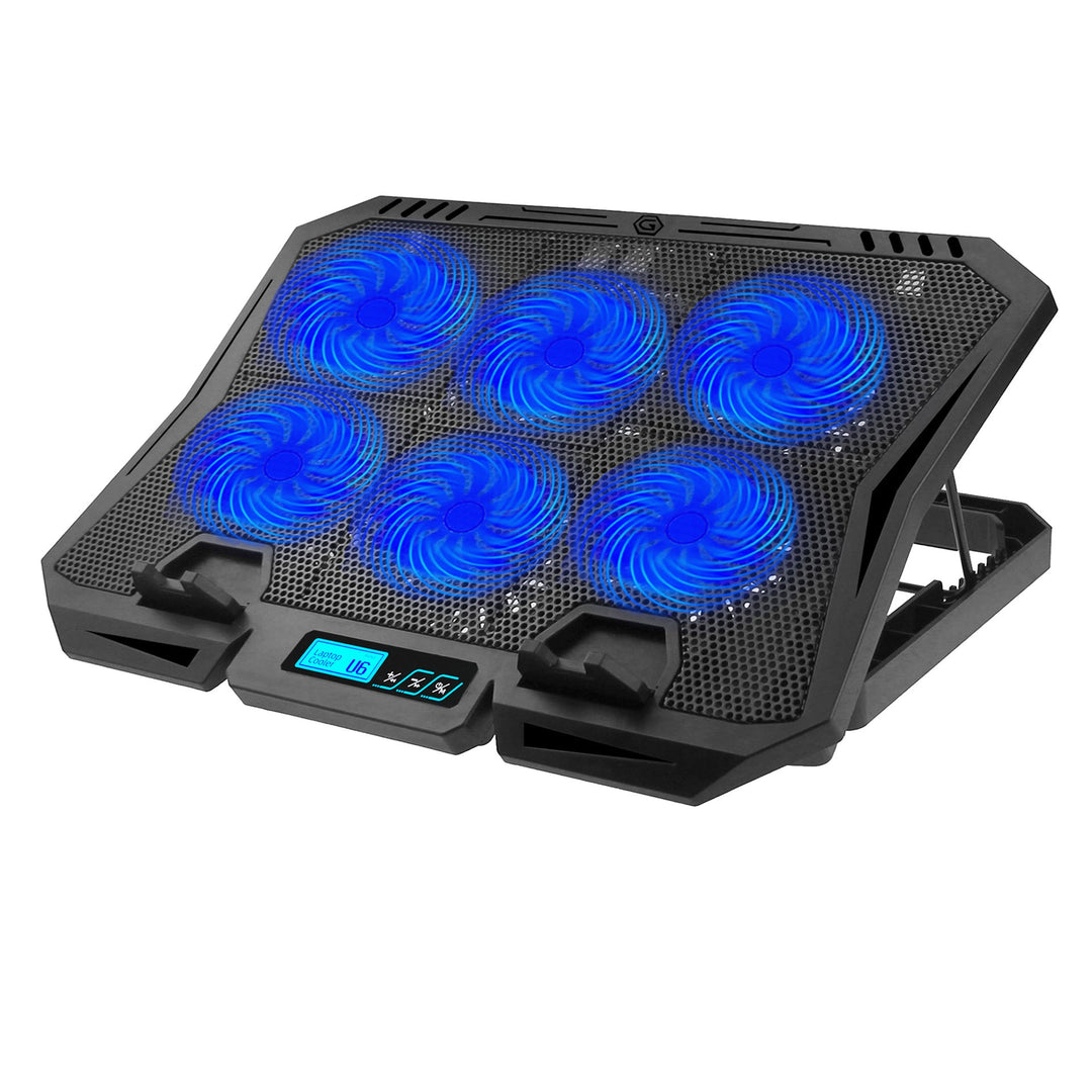 Ergonomic laptop stand & cooling pad with multiple adjustable fans. Essential tech gadget for optimal performance.