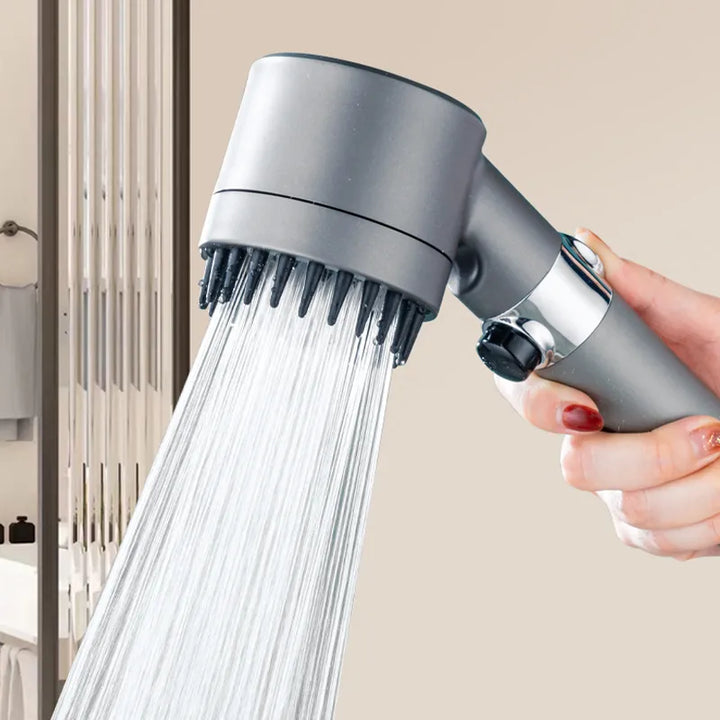 High pressure filtered shower head with 3 modes & adjustable spray. Enhances spa experience, filters water & saves.