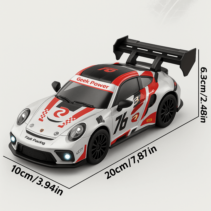 Sleek remote control high-speed RC car with advanced drift modes & bright LED headlights for ultimate racing.